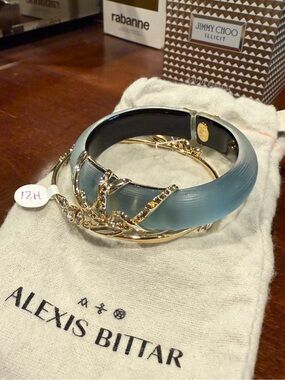 Alexis Bittar Gold and Blue Resin Crystal-Embellished Bangle Set